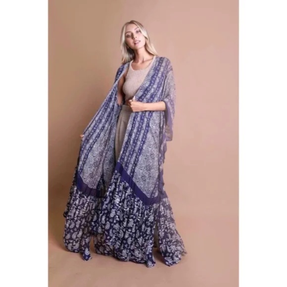 SOLD OUT Purple Paisley Tapestry Free Flow Kimono Open Duster Coverup Wrap Top - Picture 2 of 5